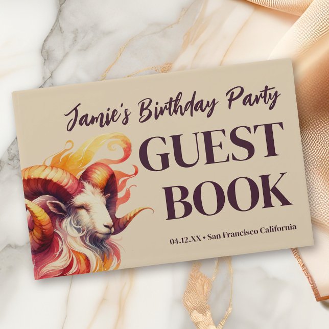 Livro De Visitas Aries Zodiac Themed Festa de aniversário (Watercolor Aries Zodiac-Themed Party Suite | Elevate it with Extras Like This Guestbook!)