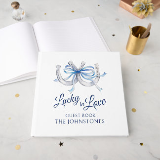Livro De Visitas Arremesso de ferradura fita azul aquarela casament