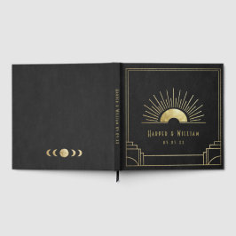 Livro De Visitas Art déco preto e dourado falso