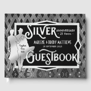 Livro De Visitas Art Deco Silver Excelente de Aniversário Gatsby