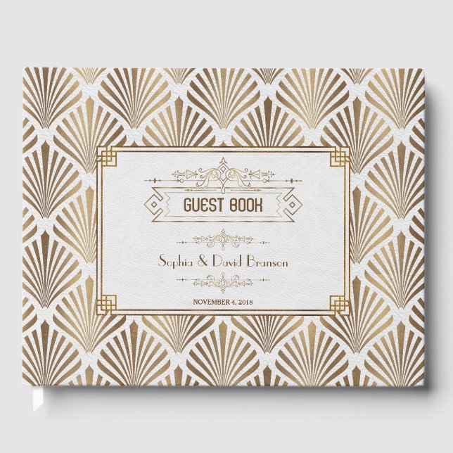 Livro De Visitas Art Deco White Gatsby 1920 Casamento (Frente)