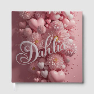 Livro De Visitas Arte de Parede com Flor de Dahlia Pastel e Coraçõe