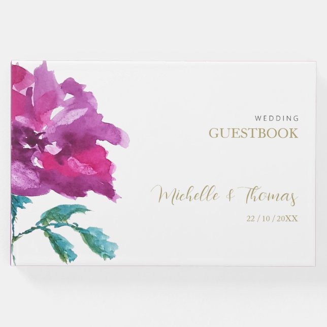 Livro De Visitas Arte de Rosa de Aquarela Artista Roxo (Frente)