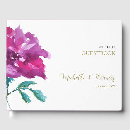 Livro De Visitas Arte de Rosa de Aquarela Artista Roxo