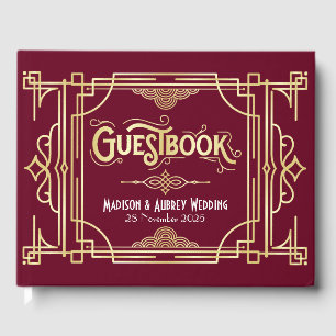 Livro De Visitas Arte Deco Casamento Dourado Elegante de Gatsby
