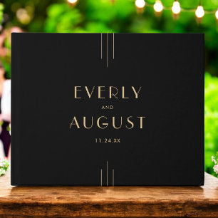 Livro De Visitas Arte Elegante Deco Negra e Dourada Casamento
