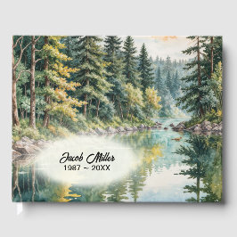Livro De Visitas Arte em Aquarela de um Rio numa Floresta