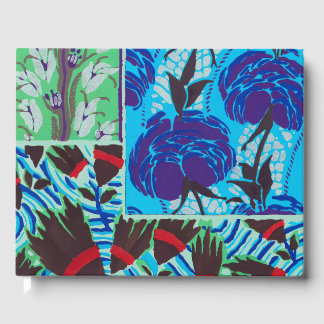 Livro De Visitas Arte Floral Azul e Verde Maximalista Vibrante