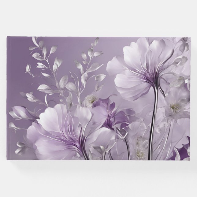 Livro De Visitas Arte IA Flores Roxas Brilhantes (Frente)