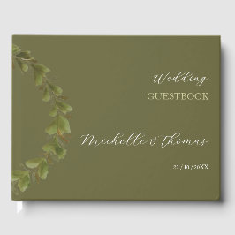 Livro De Visitas Arte Verde Romântica Moderna Wreath Watercolor