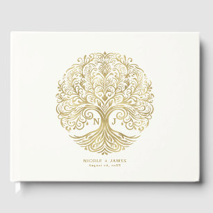 Livro De Visitas Árvore da Vida Creme e Dourado Casamento Celta
