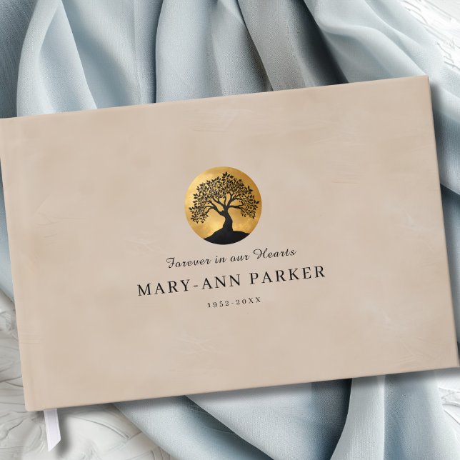 Livro De Visitas Árvore da Vida! Memorial Bege Personalizado (Tree of Life! Memorial Beige Custom Guest Book)