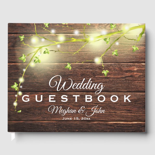 Livro De Visitas Árvore das Luzes da Madeira Rústica Mason Jar (Frente)