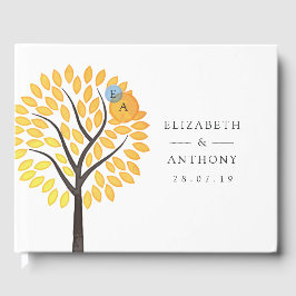 Livro De Visitas Árvore de Aquarela Água Cai Monograma Casamento
