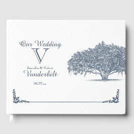 Livro De Visitas Árvore de Oak Mossy em Blue Weding Guest Book