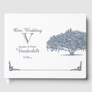 Livro De Visitas Árvore de Oak Mossy em Blue Weding Guest Book