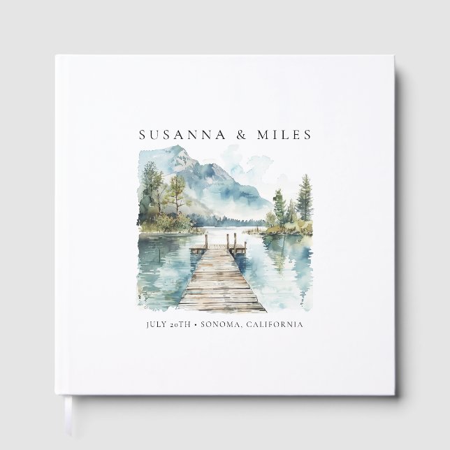 Livro De Visitas Árvores de casamento floresta aquarela do lago da  (Frente)
