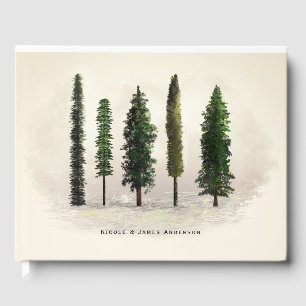 Livro De Visitas Árvores Verdes da Floresta Vintage Casamento Rústi