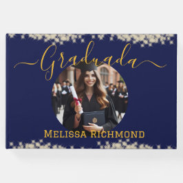 Livro De Visitas Assinatura Graduada Espanhola de Foto Azul Elegant