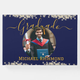 Livro De Visitas Assinatura Graduada Espanhola de Foto Azul Elegant