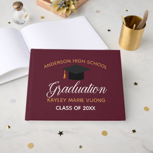 Livro De Visitas Autografo de Graduação Dourada Maroon Keepsaem 2