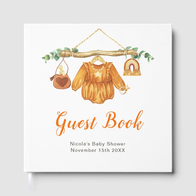 Livro De Visitas Autumn Fall Clothes Line Girl Baby Shower (Frente)