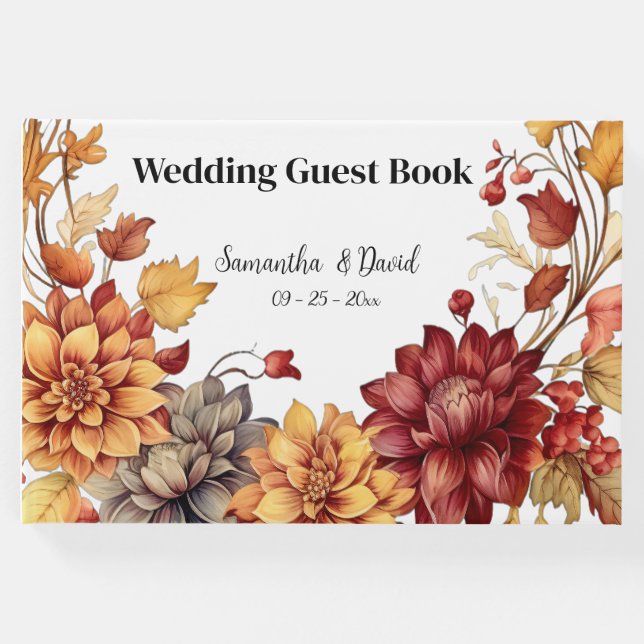 Livro De Visitas Autumn Flowers & Pumpkins Weding Guest Book (Frente)