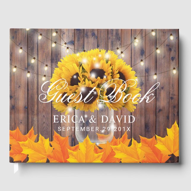 Livro De Visitas Autumn Sunflower Jar String Luz Casamento Russo (Frente)