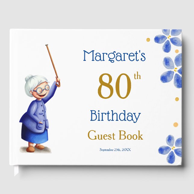 Livro De Visitas Avó floral azul-bonito com aquarela de cana (Frente)
