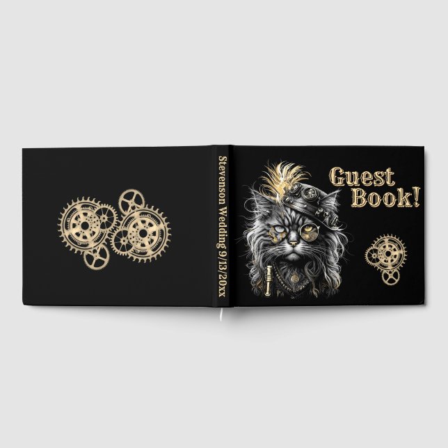 Livro De Visitas Awesome Steampunk Cat Information Spine (Completo)