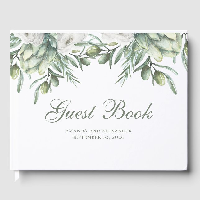 Livro De Visitas Azeitonas aquáticas. Casamento floral italiano de  (Frente)