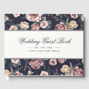 Livro De Visitas Azuis marinhos e casamento vintage floral malva