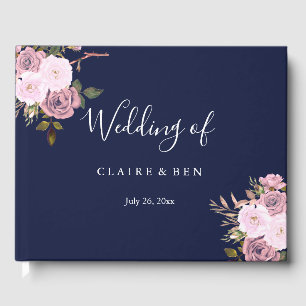 Livro De Visitas Azuis marinhos & Guestbook floral Dourado