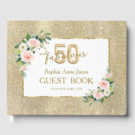 Livro De Visitas Azul branco rosa Dourado 50 e aniversário fabuloso