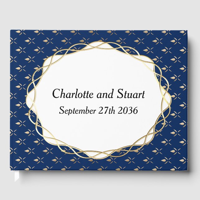 Livro De Visitas Azul clássico e casamento Dourado (Frente)