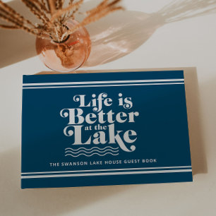 Livro De Visitas Azul e Branco Personalizado A vida é melhor no lag