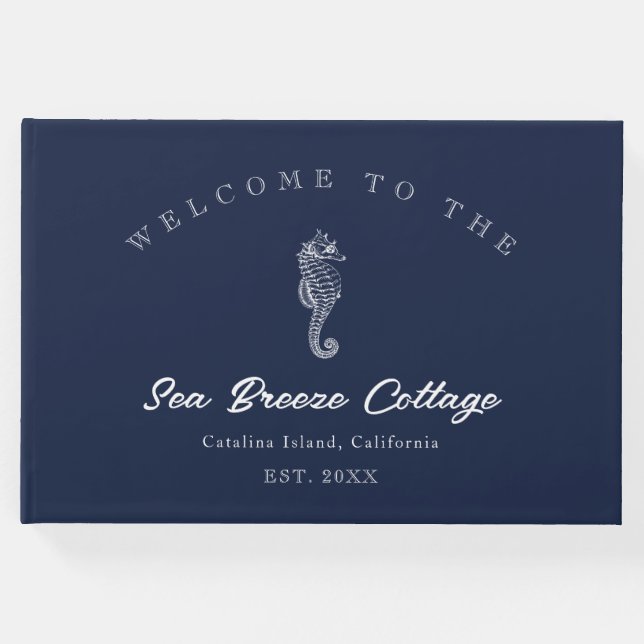 Livro De Visitas Azul e Cavalo-marinho branco inspirados na safra (Frente)