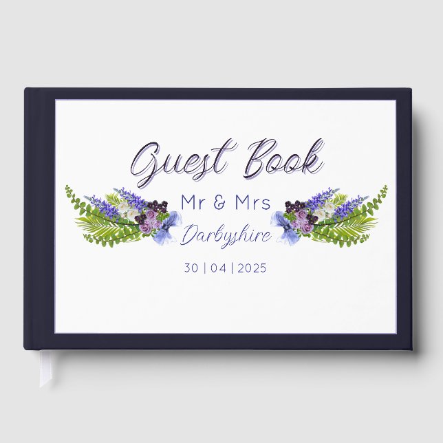 Livro De Visitas Azul e roxo floral  (Frente)