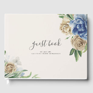 Livro De Visitas Azul empoeirado e o marfim florescem o casamento