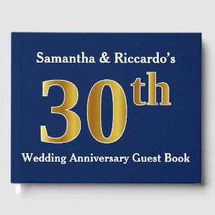 Livro De Visitas Azul escuro + Aniversário de casamento do ouro do