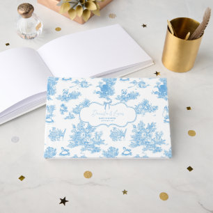 Livro De Visitas Azul Francês Branco Urso Toile de Jouy Chã de Bebê