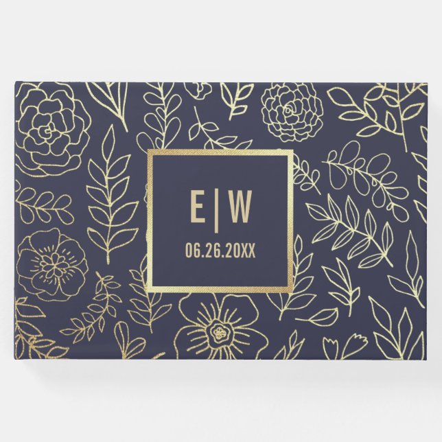 Livro De Visitas Azul Marinho | Casamento Dourado (Frente)