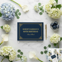 Livro de Visitas Azul Marinho Chic Dourado Anivers