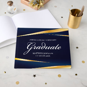 Livro De Visitas Azul Marinho Dourado Geométrico Formal Personaliza