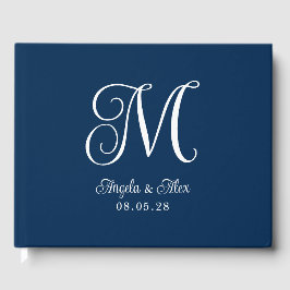 Livro De Visitas Azul Marinho e Branco Lindo Monograma de Casamento