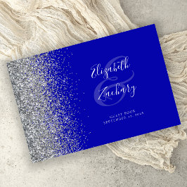 Livro De Visitas Azul Real Moderno Glitter Prata Rascunho