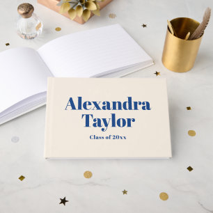 Livro De Visitas Azul Retro Creme Fofo Estético Personalizado Gradu