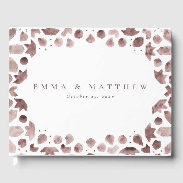 Livro De Visitas Azulejo Mediterrâneo Brown Boho Watercolor (Frente)