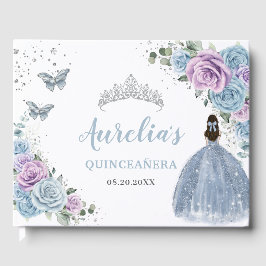 Livro De Visitas Baby Blue Lilac Floral Princesa Silver Quinceañera