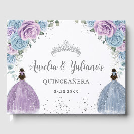 Livro De Visitas Baby Blue Lilac Floral Princesses Twin Quinceañera